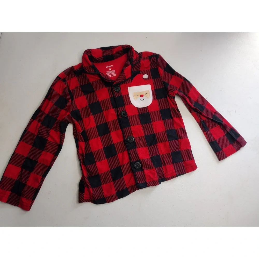 Carters Toddler 3T Red Black Buffalo‎ Plaid Santa Fleece Pajama Set 2pc Holiday